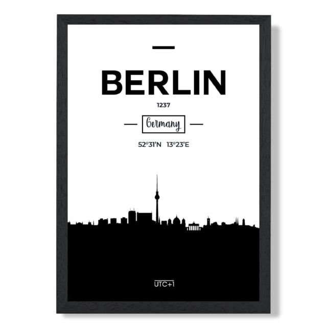 ARTZE Berlin Black & White City Skyline Framed Print SIZE: A4 with Black Frame - image 1