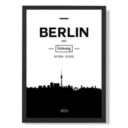 ARTZE Berlin Black & White City Skyline Framed Print SIZE: A4 with Black Frame - thumbnail 1
