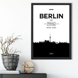 ARTZE Berlin Black & White City Skyline Framed Print SIZE: A4 with Black Frame - thumbnail 2
