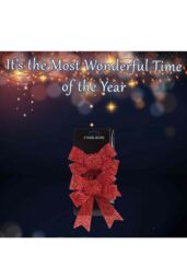 VFM e-Store Tinsel Bows x 2 Christmas Decoration X 2 13cm x 17cm x 4. 5cm Red - Size: 13 cm x 17 cm - thumbnail 3