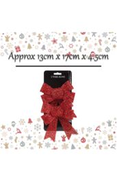 VFM e-Store Tinsel Bows x 2 Christmas Decoration X 2 13cm x 17cm x 4. 5cm Red - Size: 13 cm x 17 cm - thumbnail 2
