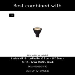 Lucide 'PRESTON' Dimmable Stylish Adjustable Bathroom Pendant Light 1xGU10 in Black - thumbnail 4