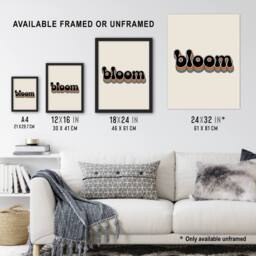 "Artery8 Bloom Colourful Retro Rainbow Font Typography Wall Art Print in Beige - Size: W12"" x H16""" - thumbnail 3
