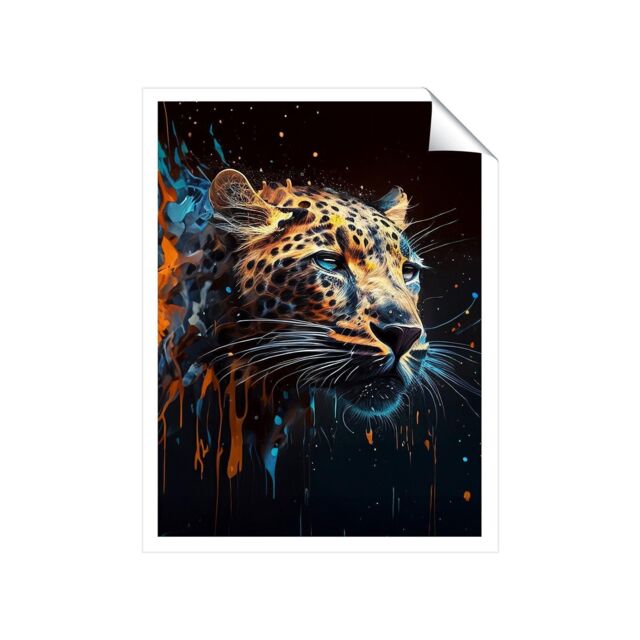 "Warren Reed - Designer Leapoard Face Splashart On Dark Background Unframed Art Print - Size: W24"" x H36""" - image 1