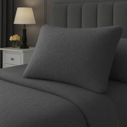 Homes-Linen Teddy Bear Plush Fleece Pillowcase Pair Warm & Cosy in Charcoal - Size: Standard Pillow Case