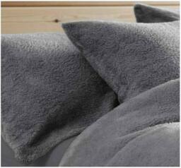 Homes-Linen Teddy Bear Plush Fleece Pillowcase Pair Warm & Cosy in Charcoal - Size: Standard Pillow Case - thumbnail 2