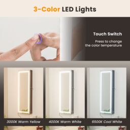Costway 120cm Full Length Mirror Jewelry Cabinet Door Hanging/Wall Mounted Mirror with 3 Color Lights in Black - thumbnail 5