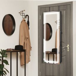 Costway 120cm Full Length Mirror Jewelry Cabinet Door Hanging/Wall Mounted Mirror with 3 Color Lights in Black - thumbnail 4