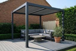 Outdoor Living 3m x 3m Aluminium Pergola with Manual Louvre Roofing in Charcoal