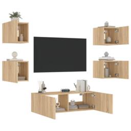 Berkfield Home Decorative 5 Piece TV Wall Cabinets with LED Lights Sonoma Oak in Light Tan - thumbnail 5