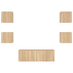 Berkfield Home Decorative 5 Piece TV Wall Cabinets with LED Lights Sonoma Oak in Light Tan - thumbnail 7