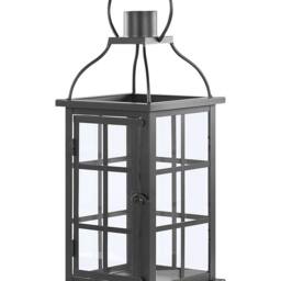 Wyld and Coco Black Iron Lantern 42cm Glass Door Pillar Candle Holder - thumbnail 2