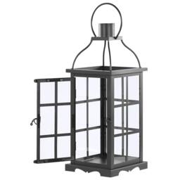 Wyld and Coco Black Iron Lantern 42cm Glass Door Pillar Candle Holder - thumbnail 4