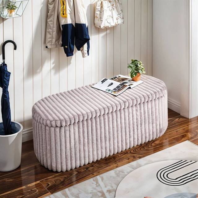 KORVIXA Corduroy Storage Bench Ottoman in Pink - Size: 100 cm - image 1