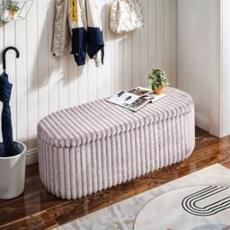 KORVIXA Corduroy Storage Bench Ottoman in Pink - Size: 100 cm - thumbnail 1