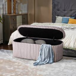 KORVIXA Corduroy Storage Bench Ottoman in Pink - Size: 100 cm - thumbnail 4