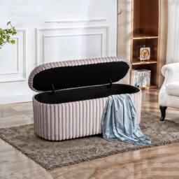 KORVIXA Corduroy Storage Bench Ottoman in Pink - Size: 100 cm - thumbnail 3