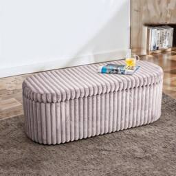 KORVIXA Corduroy Storage Bench Ottoman in Pink - Size: 100 cm - thumbnail 5