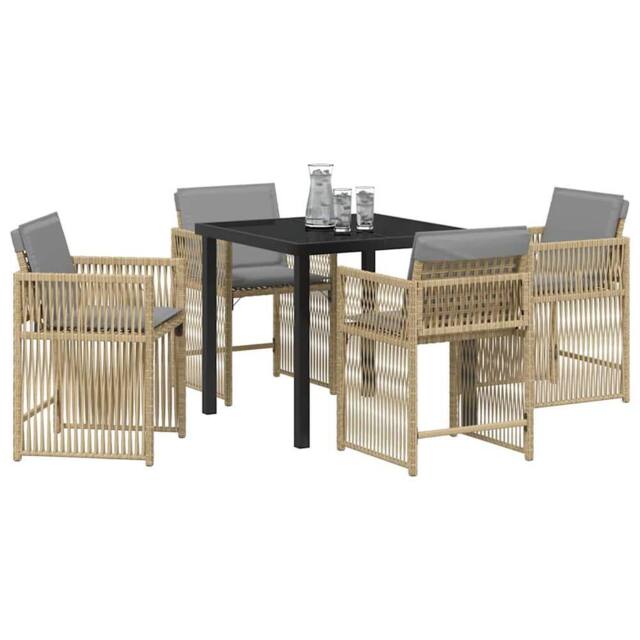 Berkfield Home Durable 5 Piece Garden Dining Set with Cushions Beige Poly Rattan - image 1