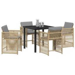 Berkfield Home Durable 5 Piece Garden Dining Set with Cushions Beige Poly Rattan - thumbnail 1