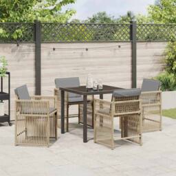 Berkfield Home Durable 5 Piece Garden Dining Set with Cushions Beige Poly Rattan - thumbnail 4