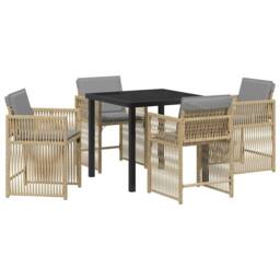 Berkfield Home Durable 5 Piece Garden Dining Set with Cushions Beige Poly Rattan - thumbnail 3