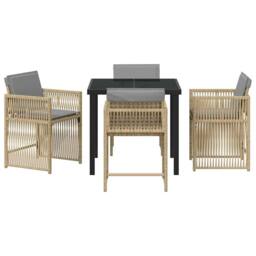 Berkfield Home Durable 5 Piece Garden Dining Set with Cushions Beige Poly Rattan - thumbnail 7