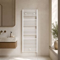 Balterley Electric Vertical Round Towel Rail & 27 Rails, 1375x480mm, Gloss White - thumbnail 8