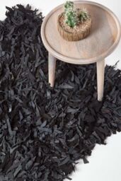 Homescapes Dallas Leather Shaggy Rug in Black - Size: 90 cm x 150 cm - thumbnail 1