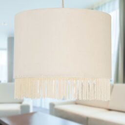 First Choice Lighting Fringed - Off-White 23cm Fringed Velvet Pendant Shade - thumbnail 4