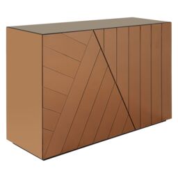 Orsina Copper-gold Finished Console, Mirrored Cabinet With Symmetrical Glass Motifs, Metallic Chest, Hallway Console in Brown - thumbnail 3