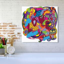 "Warren Reed - Designer Motley Doodling Love Canvas in Red - Size: W30"" x H30""" - thumbnail 2
