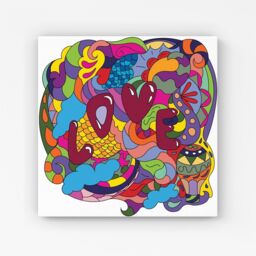 "Warren Reed - Designer Motley Doodling Love Canvas in Red - Size: W30"" x H30""" - thumbnail 1