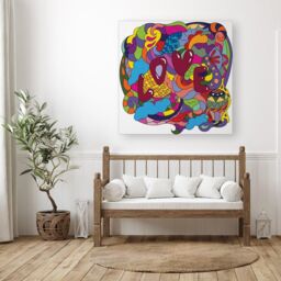 "Warren Reed - Designer Motley Doodling Love Canvas in Red - Size: W30"" x H30""" - thumbnail 3