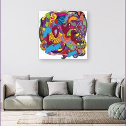 "Warren Reed - Designer Motley Doodling Love Canvas in Red - Size: W30"" x H30""" - thumbnail 4