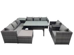 Fimous Garden Rattan Furniture Set 9 Seater with Side Table Big Stool in Dark Grey - thumbnail 1