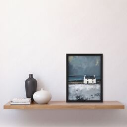 "Artery8 Scottish Lochside Farmhouse Oil Painting Shore Framed Art Print in Grey - Size: W12"" x H16""" - thumbnail 4