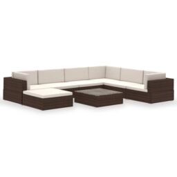Berkfield Home 8 Piece Garden Lounge Set with Cushions Poly Rattan Brown - thumbnail 2
