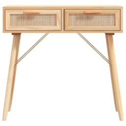 Berkfield Home Decorative Console Table Brown 80x30x75 cm Solid Wood Pine&Natura in Light Tan - Size: 80 x 30 x 75 cm - thumbnail 4