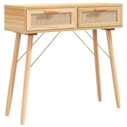 Berkfield Home Decorative Console Table Brown 80x30x75 cm Solid Wood Pine&Natura in Light Tan - Size: 80 x 30 x 75 cm - thumbnail 3