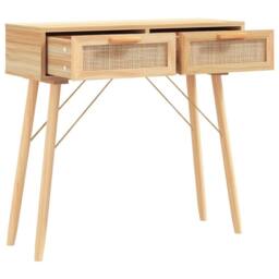 Berkfield Home Decorative Console Table Brown 80x30x75 cm Solid Wood Pine&Natura in Light Tan - Size: 80 x 30 x 75 cm - thumbnail 1
