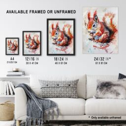 Artery8 Red Squirrel Painting Cute Woodland Animal Nature Framed Art Print in Brown - Size: A4 - thumbnail 3