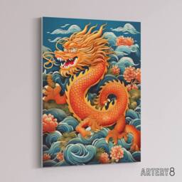 "Artery8 Traditional Chinese Dragon Fantasy Canvas Wall Art Print in Red - Size: W18"" x H24""" - thumbnail 2