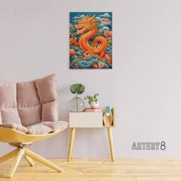 "Artery8 Traditional Chinese Dragon Fantasy Canvas Wall Art Print in Red - Size: W18"" x H24""" - thumbnail 3
