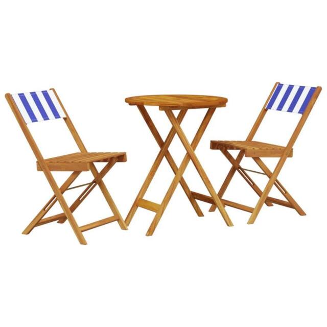 Berkfield Home 3 Piece Bistro Set Blue & White Fabric & Solid Wood - image 1