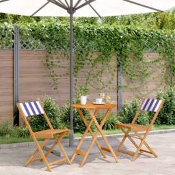 Berkfield Home 3 Piece Bistro Set Blue & White Fabric & Solid Wood - thumbnail 2