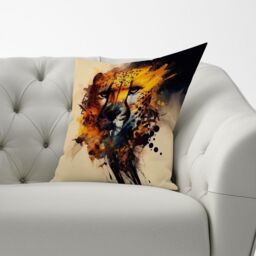 Warren Reed - Designer Cheetah Face Splashart Cushions in Yellow - Size: 60 cm x 60 cm - thumbnail 3