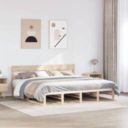Berkfield Home Beautiful Bed Frame without Mattress 180x200 cm Super King Solid in Natural - thumbnail 2