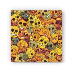 "Warren Reed - Designer Autumnal Skulls Pattern Canvas in Orange - Size: W16"" x H16""" - thumbnail 2