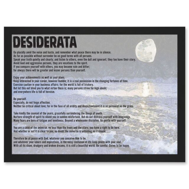 Artery8 Desiderata Ehrmann Go Placidly Amid Noise Haste Quote Typography A4 Artwork Framed Wall Art Print in Black - image 1